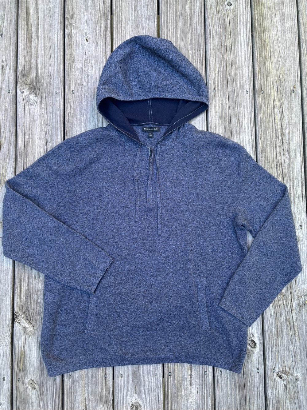 Banana Republic Luxury Heather Blue Marled Knit 1/4 Zip Hooded Sweater Size XL